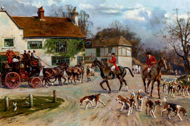 The Hunt Outside The Old Bull Inn, by Gilbert Scott Wright